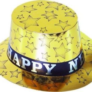 Papírový klobouk zlatý HAPPY NEW YEAR 12 ks v boxu