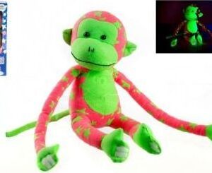 Teddies opice svítící ve tmě plyš 45x14cm růžová/zelená v krabici