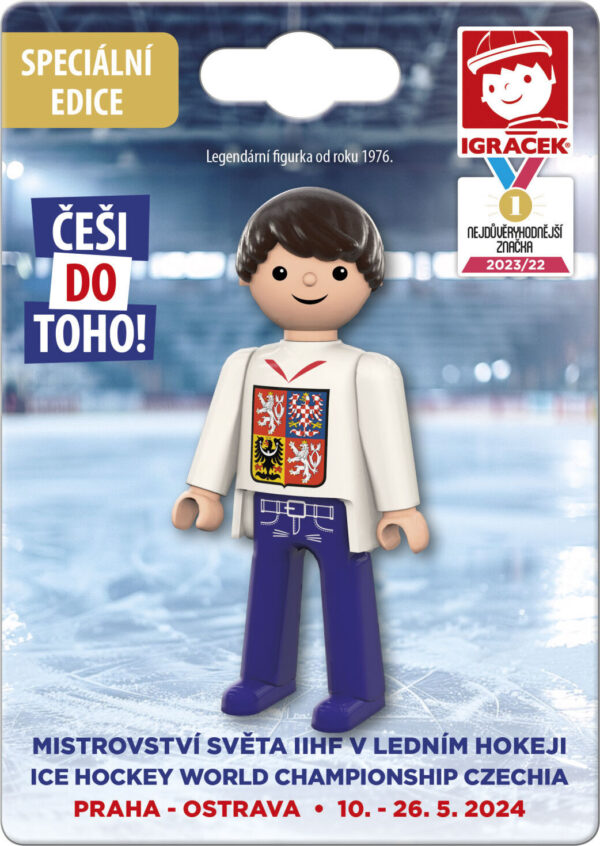 Igráček Fanoušek MS v hokeji 2024 bílý dres - figurka