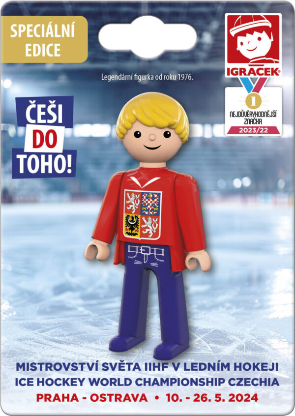 Igráček Fanoušek MS v hokeji 2024 červený dres - figurka