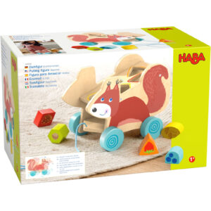 Tahací hračka s vkládacími tvary - veverka