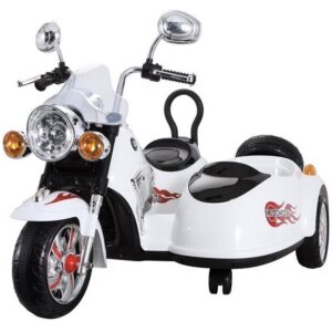 mamido Dětská elektrická motorka Chopper s postranním vozíkem bílá