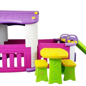 mamido Dětský zahradní domeček se skluzavkou 3v1 růžovo-fialový