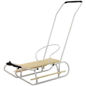 mamido Kovové sáňky s tlačnou tyčí bílé