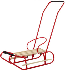 mamido Kovové sáňky s tlačnou tyčí červené