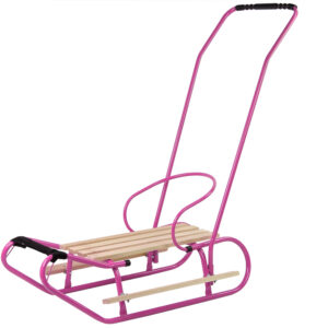 mamido Kovové sáňky s tlačnou tyčí růžové