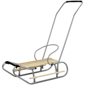 mamido Kovové sáňky s tlačnou tyčí stříbrné