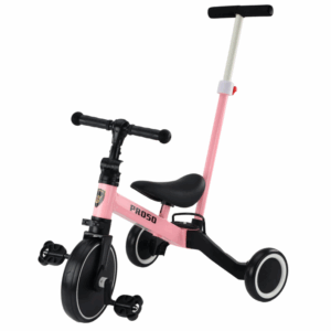 mamido Dětská tříkolka a odrážedlo 2v1 PRO50 s vodící tyčí růžová