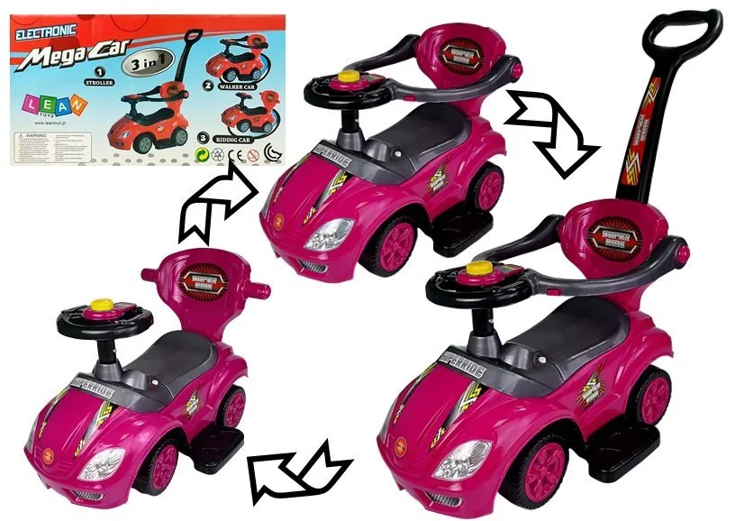 Dětské odrážedlo 3v1 Mega Car růžové - Obrázek 2
