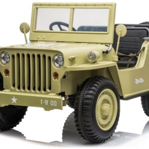 mamido Dětský elektrický vojenský Jeep Willys 4x4 třímístný béžový