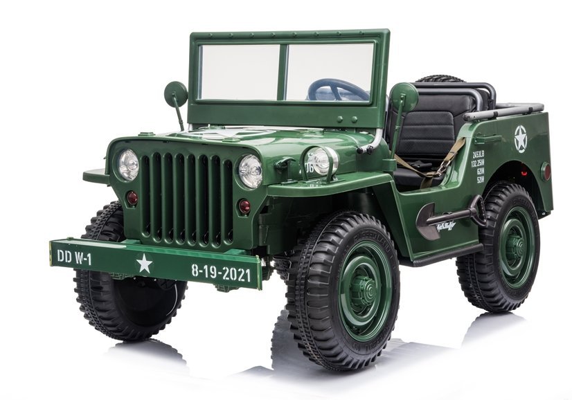 mamido Dětský elektrický vojenský Jeep Willys 4x4 třímístný zelený