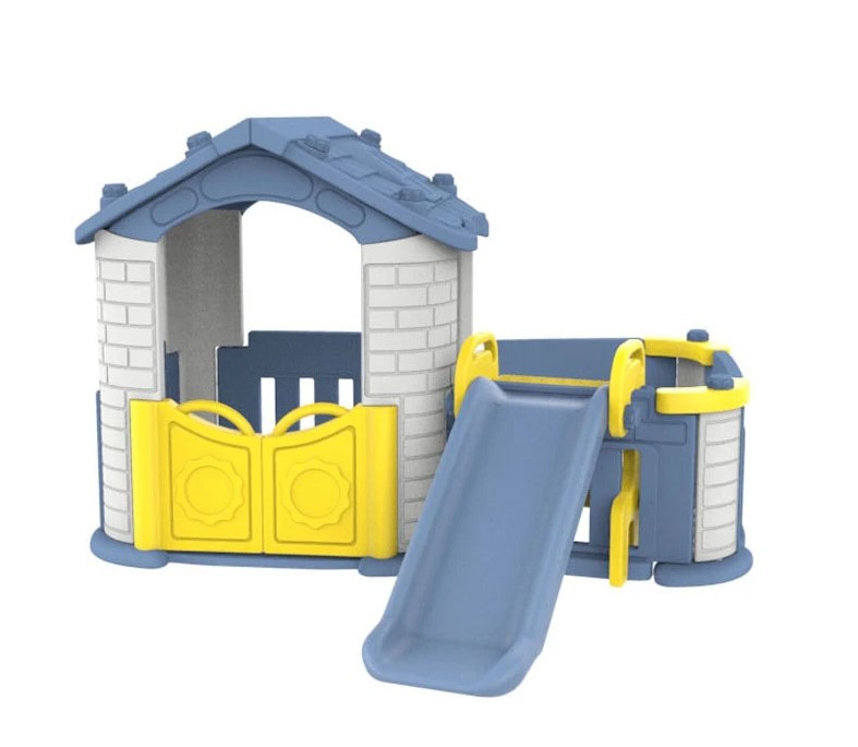 Dětský zahradní domeček 5v1 se skluzavkou a modrou střechou - Obrázek 2