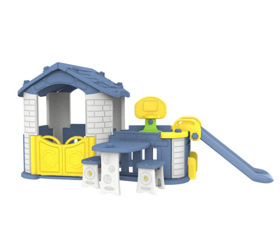 mamido Dětský zahradní domeček 5v1 se skluzavkou a modrou střechou