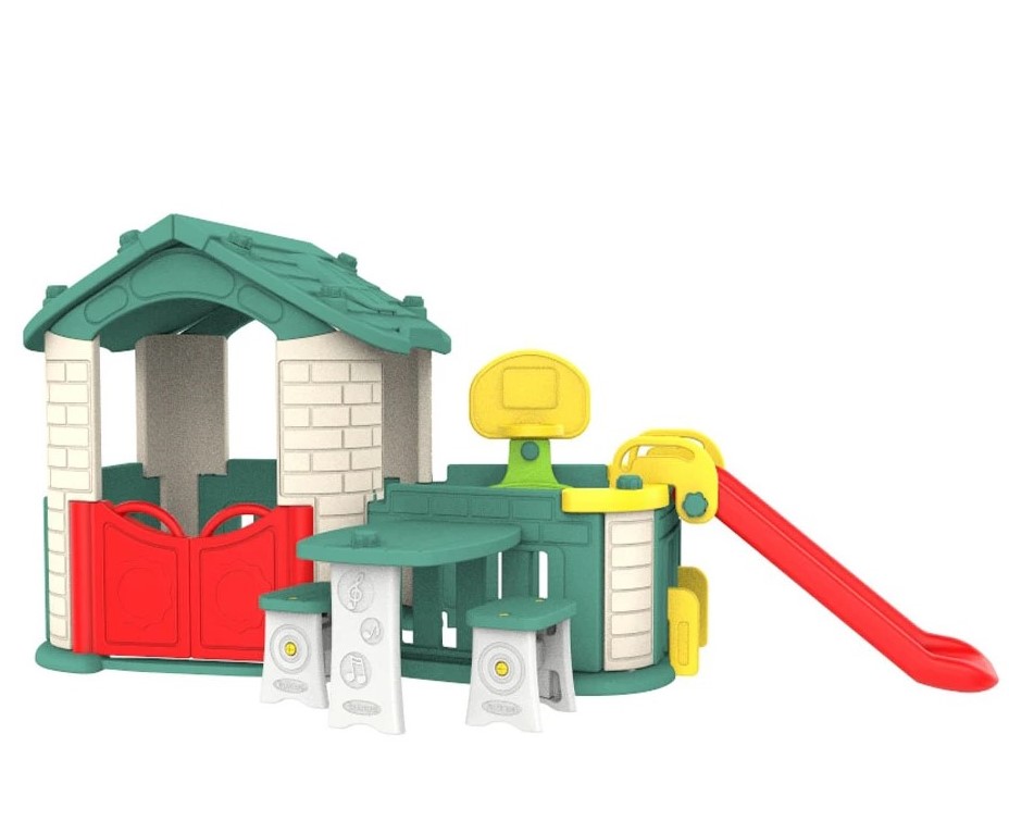 mamido Dětský zahradní domeček 5v1 se skluzavkou a zelenou střechou