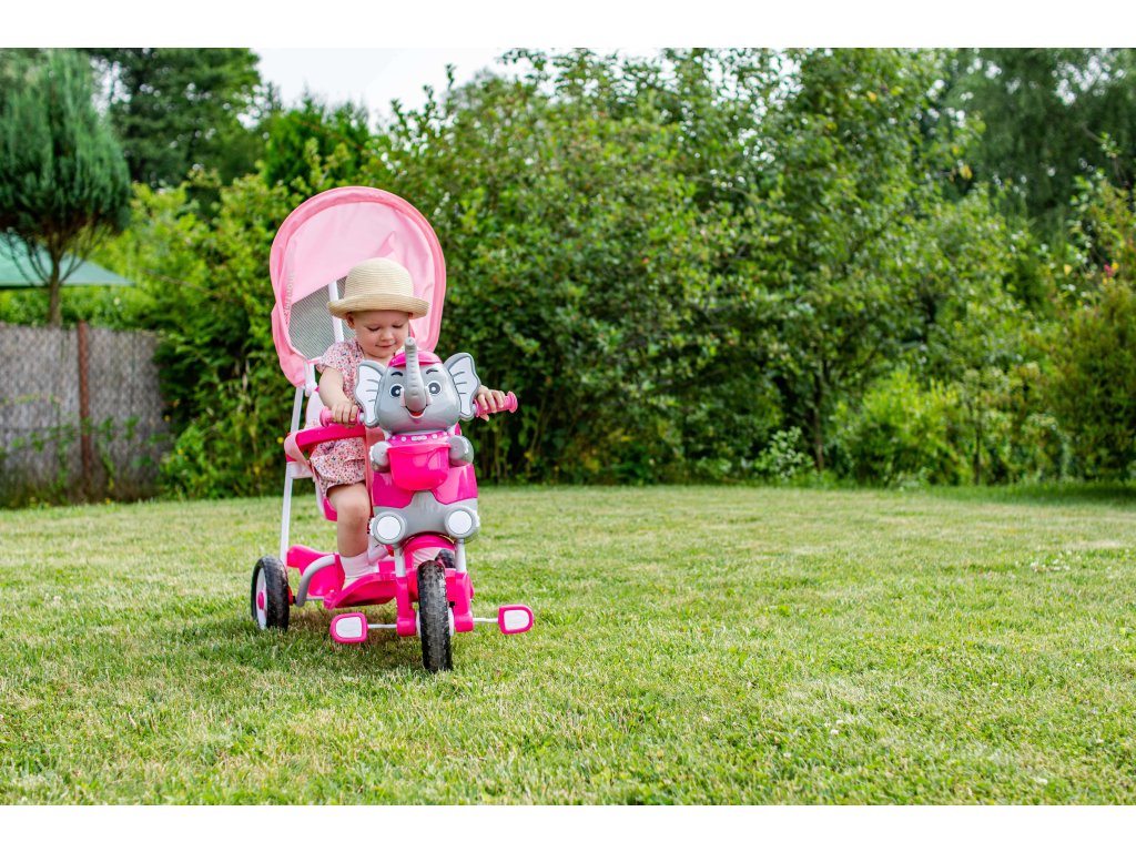 Dětská tříkolka slon se zvukovými efekty růžová - Obrázek 2