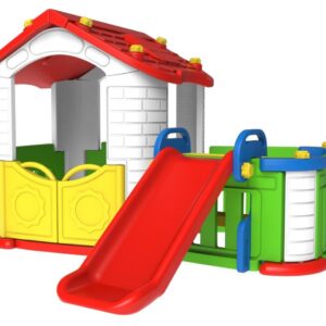 Dětský zahradní domeček se skluzavkou červený