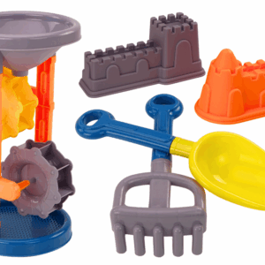 Sada Na Písek Mlýnek Lopatka Hrábě Formičky Oranžová