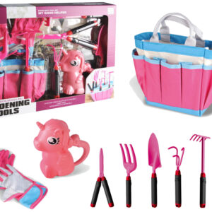 Sada zahradního nářadí v tašce s jednorožcem růžová