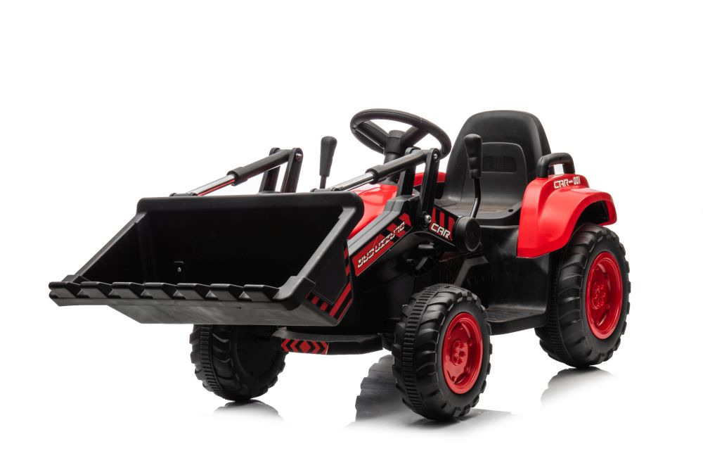 Dětský elektrický traktor s radlicí a přívěsem červený - Obrázek 2