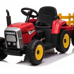 Elektrický traktor s vlečkou červený