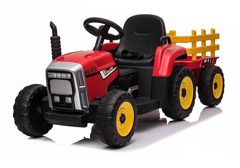 Elektrický traktor s vlečkou červený