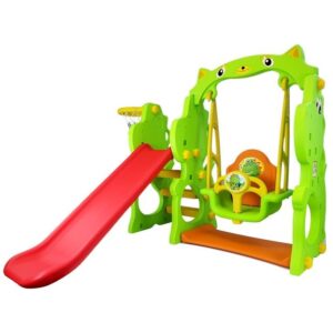 Dětská houpačka skluzavka basketbalový koš 3v1 dinosaurus