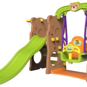 Dětská houpačka skluzavka basketbalový koš 3v1 medvěd