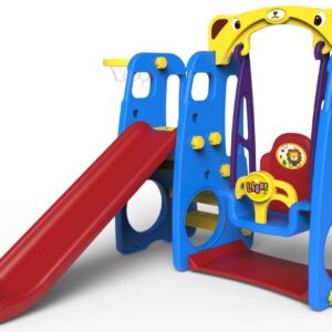 Dětská houpačka skluzavka basketbalový koš 3v1 modrá