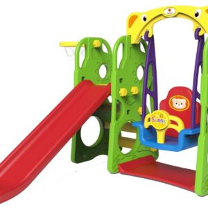 Dětská houpačka skluzavka basketbalový koš 3v1 zelená