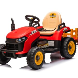 Dětský elektrický traktor BBH-030 s přívěsem červený