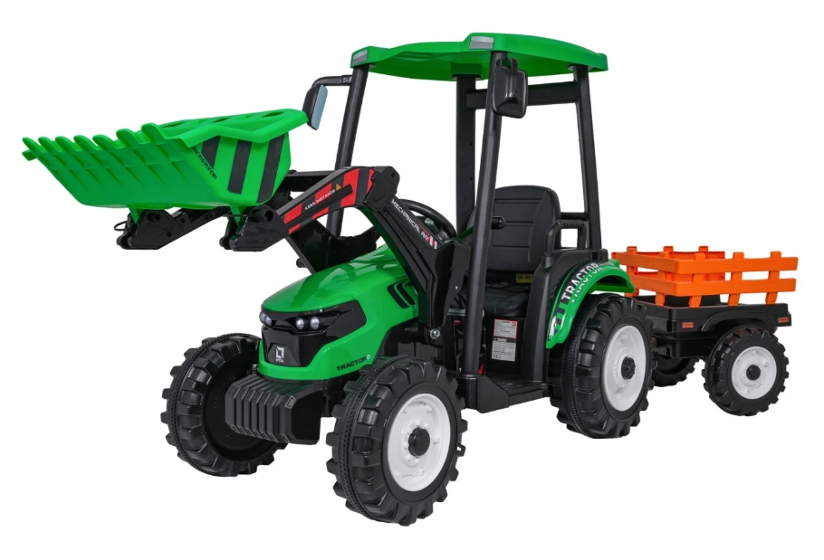 Dětský elektrický traktor MEGA D68 24V s přívěsem zelený
