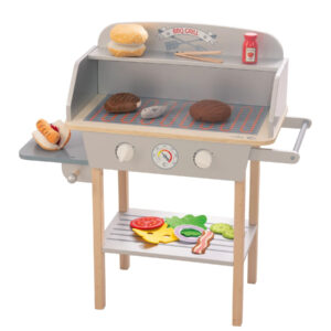 ROBA - dětský dřevěný gril BBQ s doplňky – šedá/natur