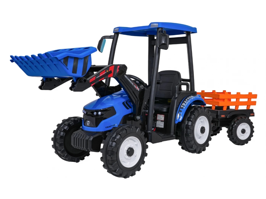 Dětský elektrický traktor MEGA D68 24V s přívěsem modrý