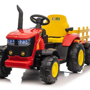 Mamido Dětský elektrický traktor s vlečkou 12V 7Ah EVA kola ECO kůže červený