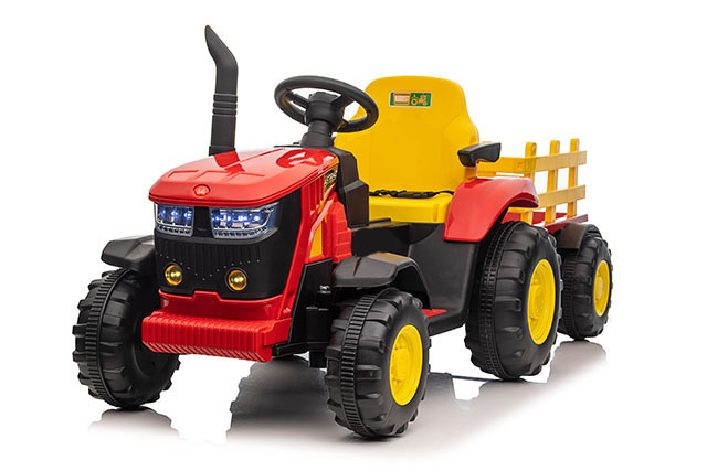 Mamido Dětský elektrický traktor s vlečkou 12V 7Ah EVA kola ECO kůže červený