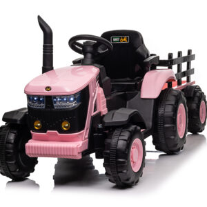 Mamido Dětský elektrický traktor s vlečkou 12V 7Ah EVA kola ECO kůže růžový